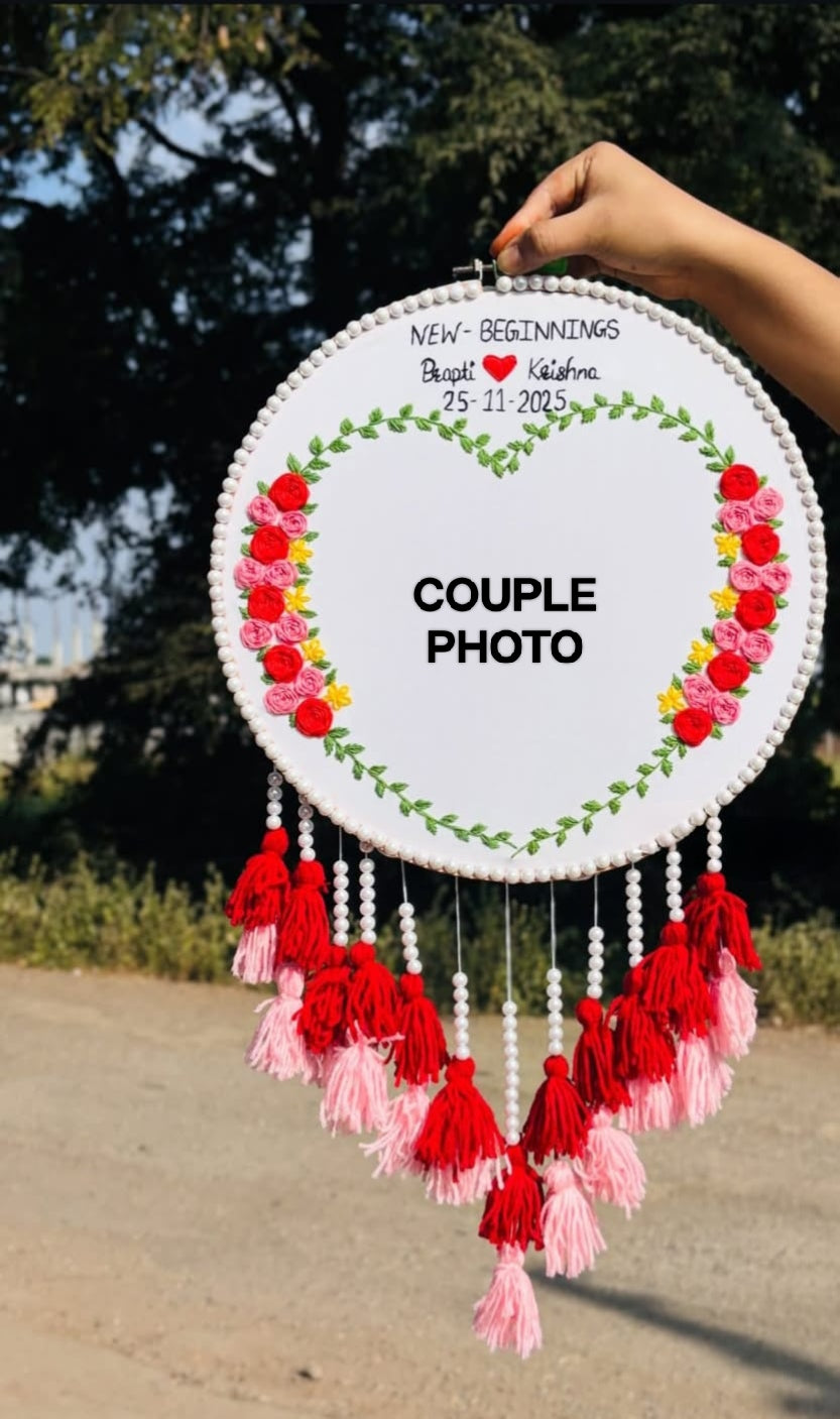 Premium Personalized Hand Embroidery Hoop Gift for Birthday & Anniversary | Custom Couple Name & Date Wall Hanging Decoration