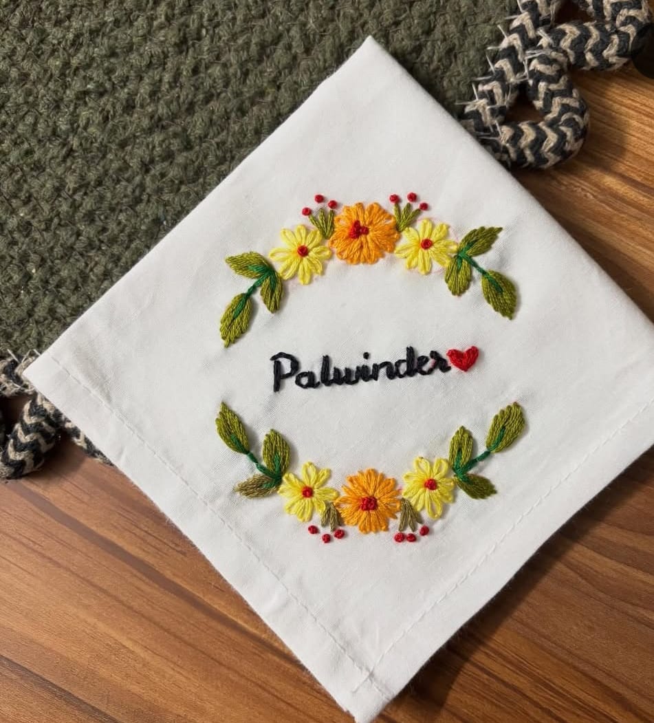 Customized Name Embroidery Handkerchief | Personalized Cotton Hanky for Men & Women | Wedding & Birthday Gift Rumal