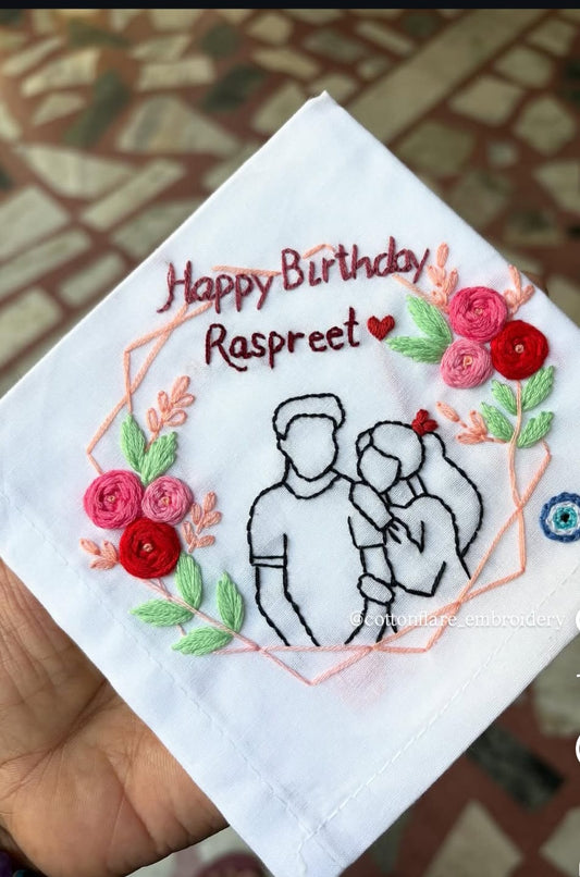 Customized Name Embroidery Handkerchief | Personalized Cotton Hanky for Men & Women | Wedding & Birthday Gift Rumal