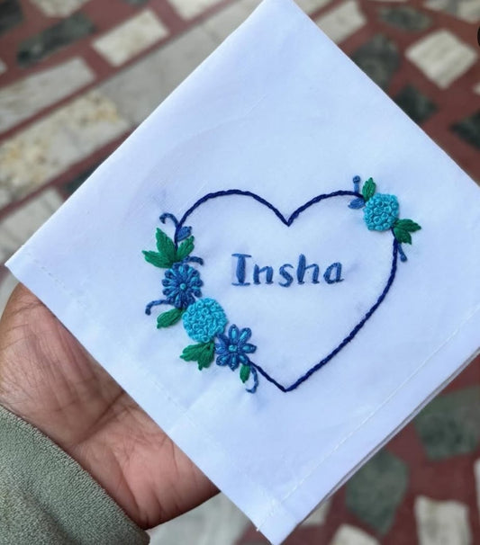 Customized Name Embroidery Handkerchief | Personalized Cotton Hanky for Men & Women | Wedding & Birthday Gift Rumal