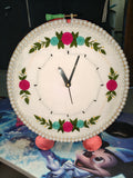 Handmade Embroidered Floral Hoop Clock | Personalized Round Fabric Wall Clock for Home Decor & Gifting (White & Pink Flowers)